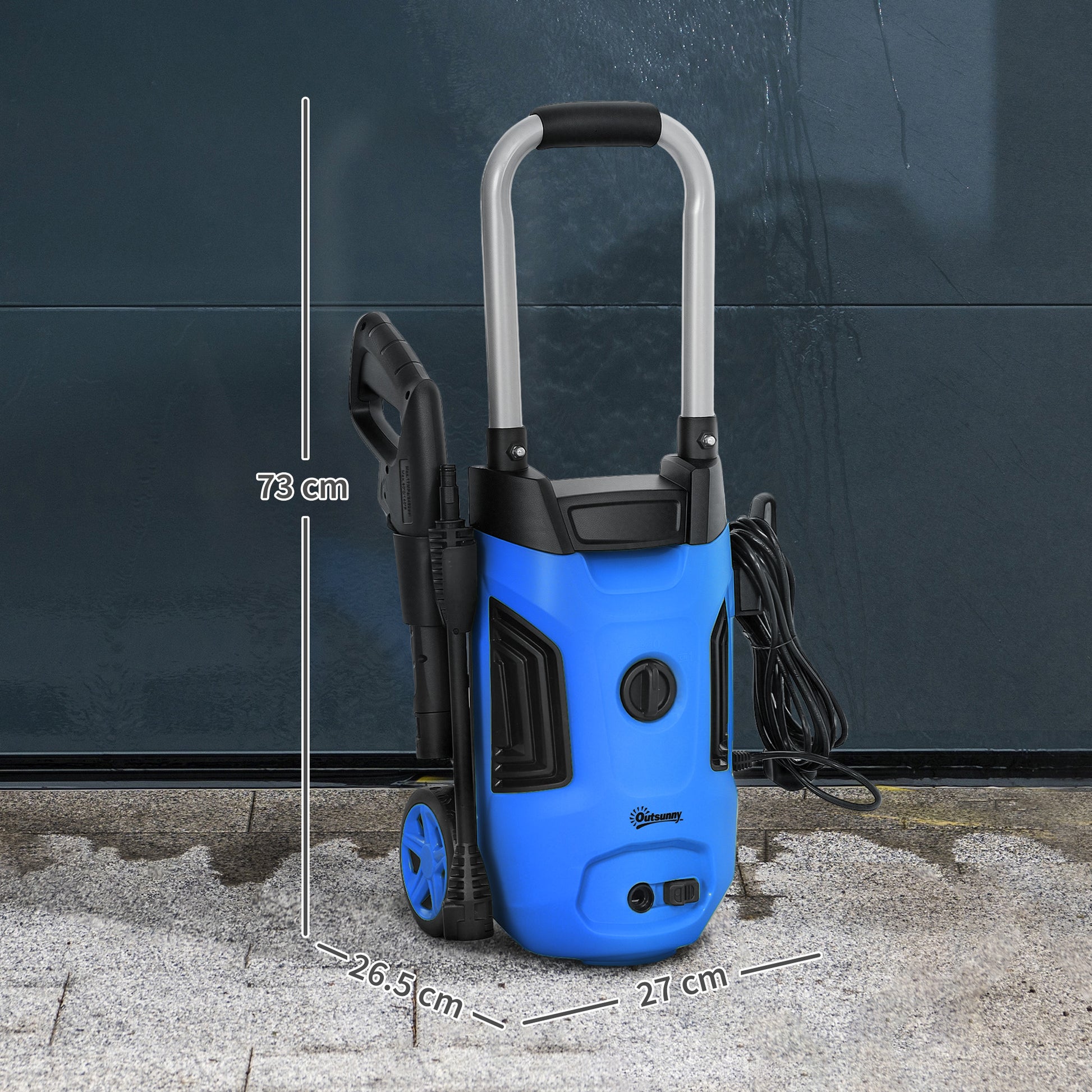 Outsunny 1800W High Pressure Washer, 150 Bar Pressure, 420 L/h Flow, Portable Power Washer Jet Wash Cleaner with Adjustable Nozzle, 6M Hose, Steel Handle for Home Patio Car Driveway, Blue