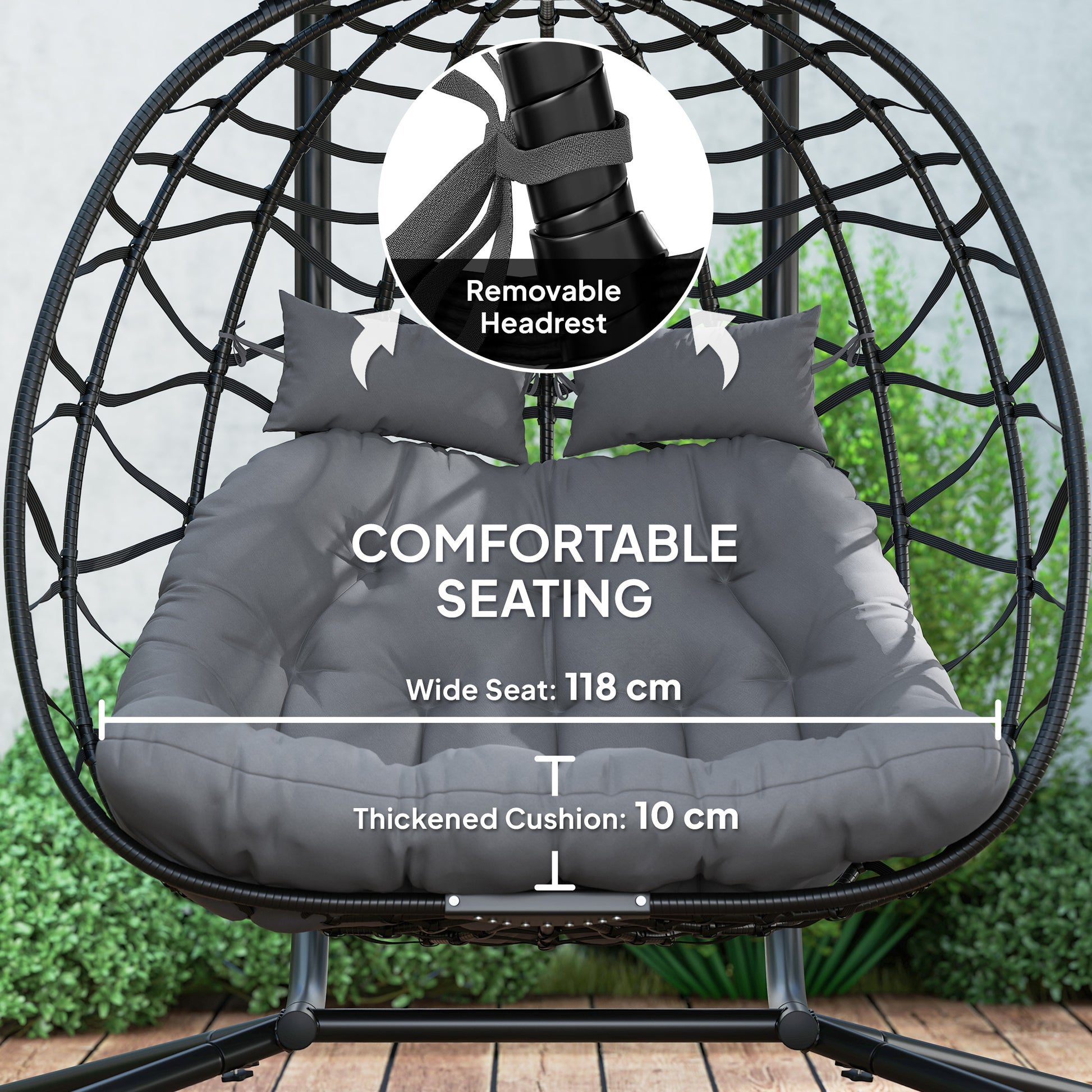 Outsunny Two-Seater Rattan Egg Chair - Black