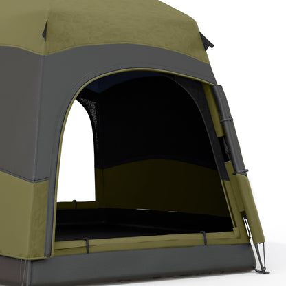 Outsunny Six Man Hexagon Camping Tent with Hang Hook and Carry Bag - Dark Green and Light Grey
