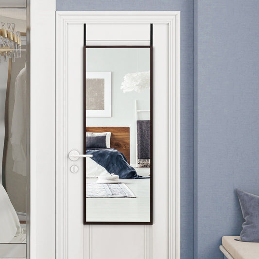 Full Length Wall-Mounted Mirror with Height Adjusting Hooks-Brown