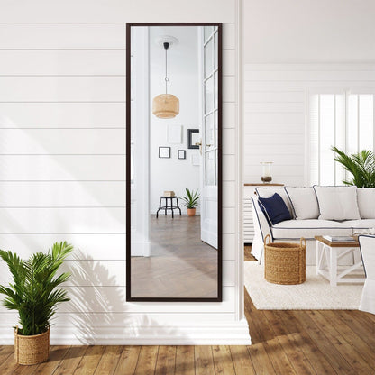Full Length Wall-Mounted Mirror with Height Adjusting Hooks-Brown