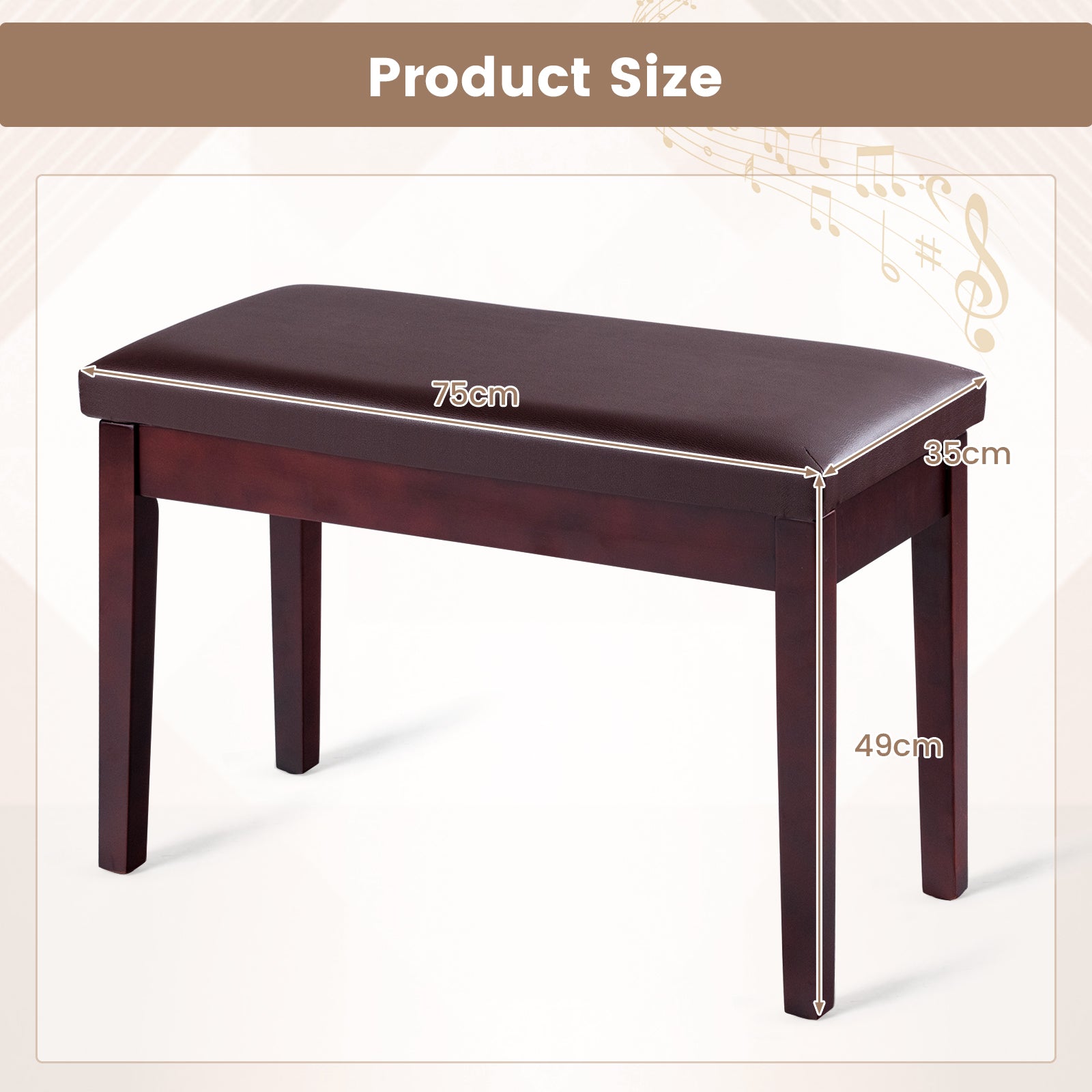 2-in-1 Padded Piano Bench with Storage Space-Brown