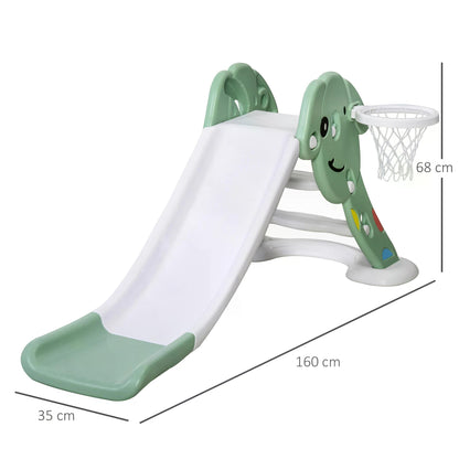 HOMCOM Kids Slide with Basketball Hoop Toddler Climber Freestanding Slider Playset Playground Slipping Slide for 2-6 Years Old Green