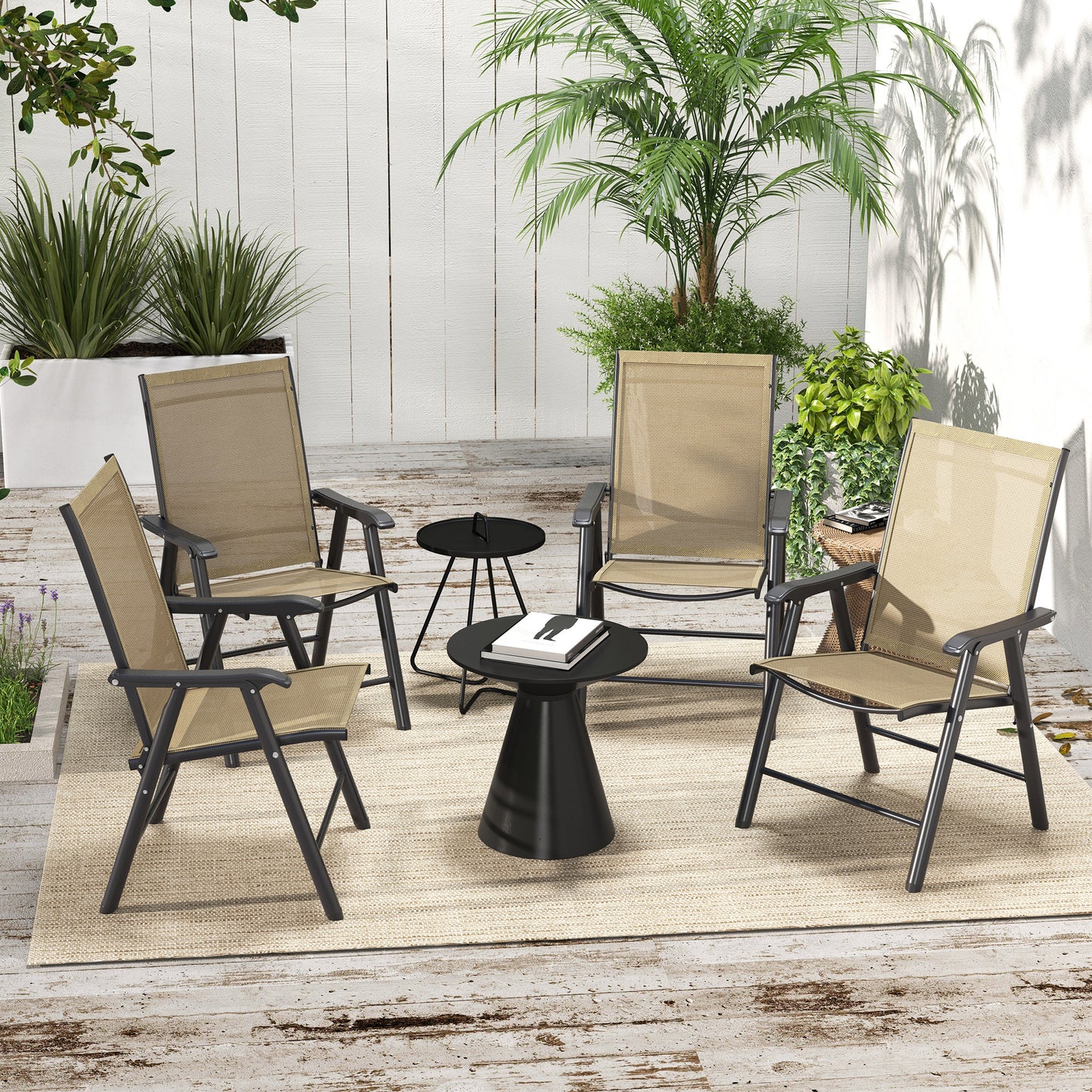 Outsunny Set of Four Folding Garden Chairs - Light Brown