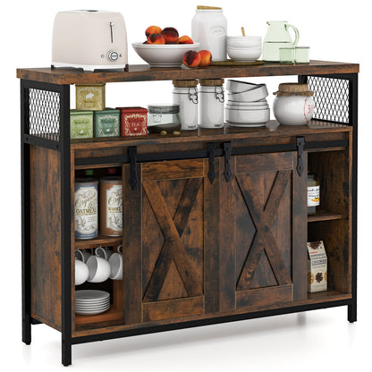 Buffet Cabinet Farmhouse Coffee Bar Cabinet with 3-Level Adjustable Shelves-Rustic Brown