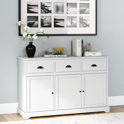 Buffet Sideboard with 2 Cabinets, 3 Drawers and Adjustable Shelf-White