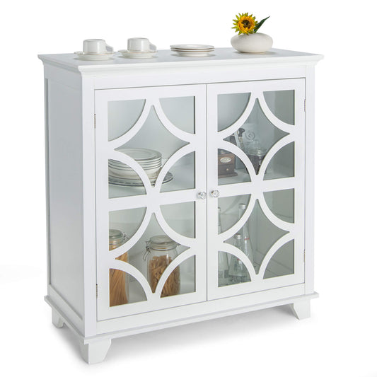 Freestanding Buffet Sideboard with Adjustable Shelf and Cabinet-White