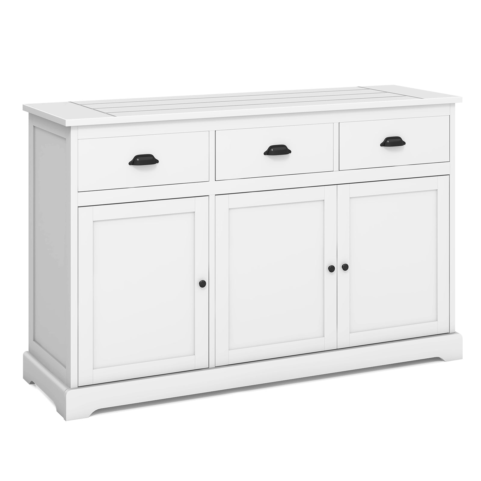Buffet Sideboard with 2 Cabinets, 3 Drawers and Adjustable Shelf-White