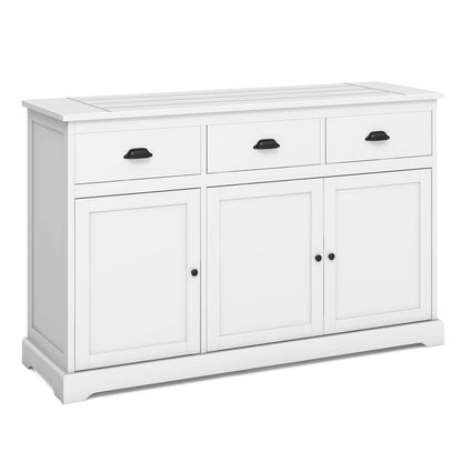 Buffet Sideboard with 2 Cabinets, 3 Drawers and Adjustable Shelf-White
