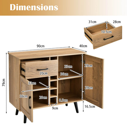2-Door Buffet Sideboard with 6-Bottle Wine Rack Drawer