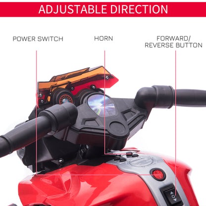 HOMCOM Kids Electric Pedal Motorcycle Ride-On Toy Battery Powered Rechargeable 6V Realistic Sounds 3 km/h Max Speed for Girls Boy 18-48 months Red