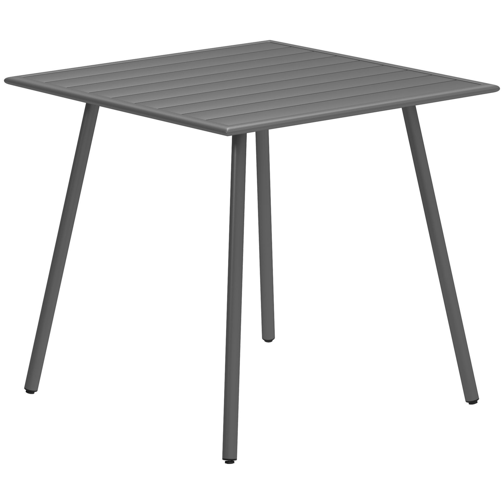 Outsunny Square Garden Table with Slat Top, Steel Frame, Outdoor Table for 4 Person, 80 x 80 x 74 cm, Grey
