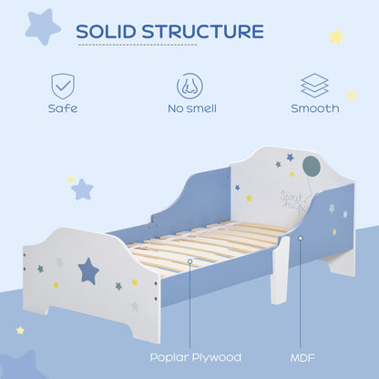 HOMCOM Kids Toddler Wooden Bed Round Edged with Guardrails Stars Image 143 x 74 x 59 cm Blue