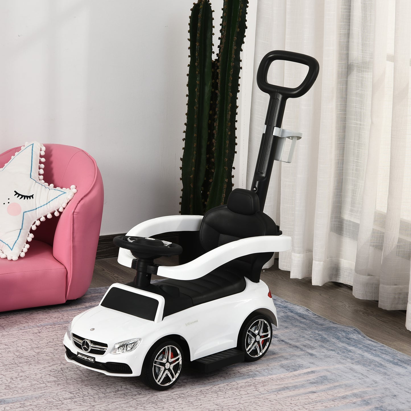 HOMCOM Toddlers Push Along Car Licensed PP Mercedes-Benz Ride On Stroller White