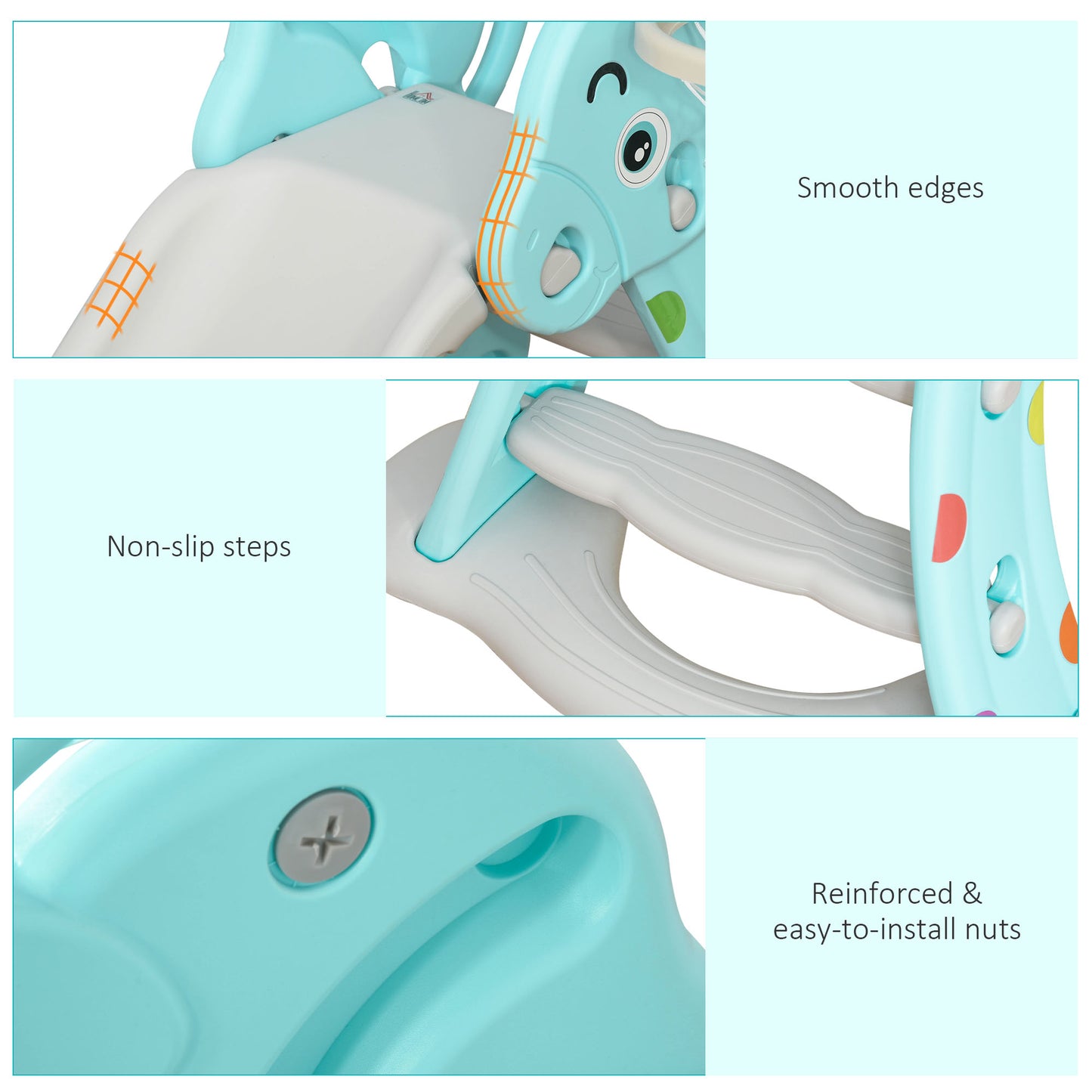 HOMCOM 2 in 1 Kids Slide with Basketball Hoop Toddler Freestanding Slider Playset Exercise Toy 18 months -4 Years Old Deer Shaped Blue