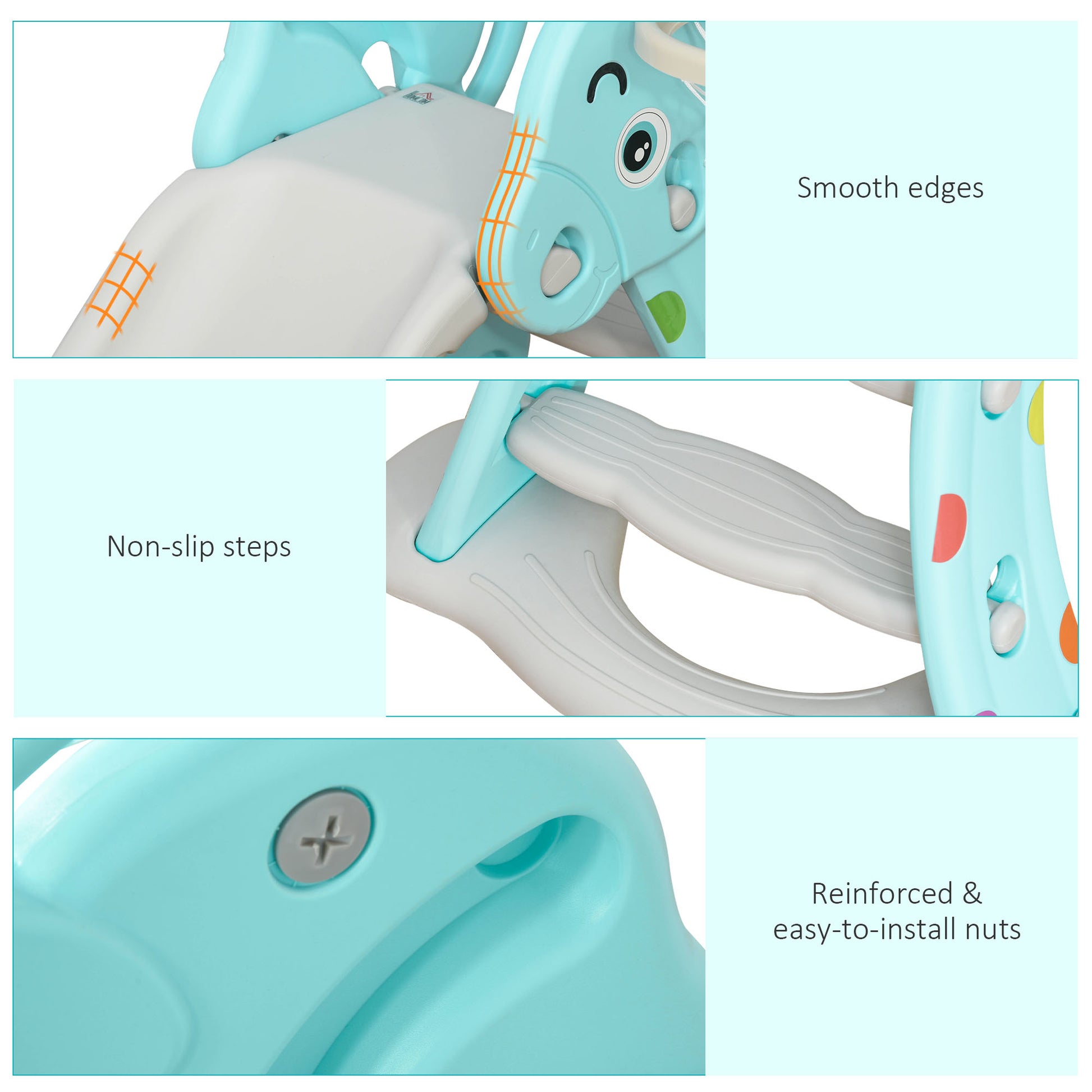 HOMCOM 2 in 1 Kids Slide with Basketball Hoop Toddler Freestanding Slider Playset Exercise Toy 18 months -4 Years Old Deer Shaped Blue