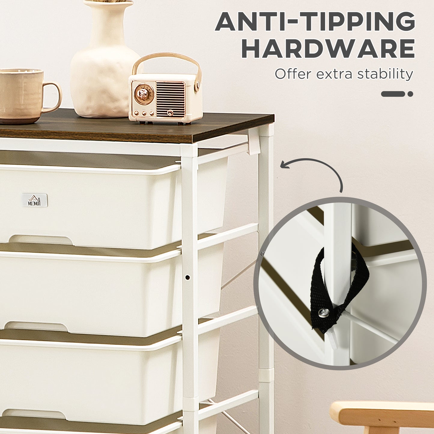 HOMCOM Chest of Drawers, 6-Drawer Storage Organiser Unit with Steel Frame for Bedroom, Living Room, White