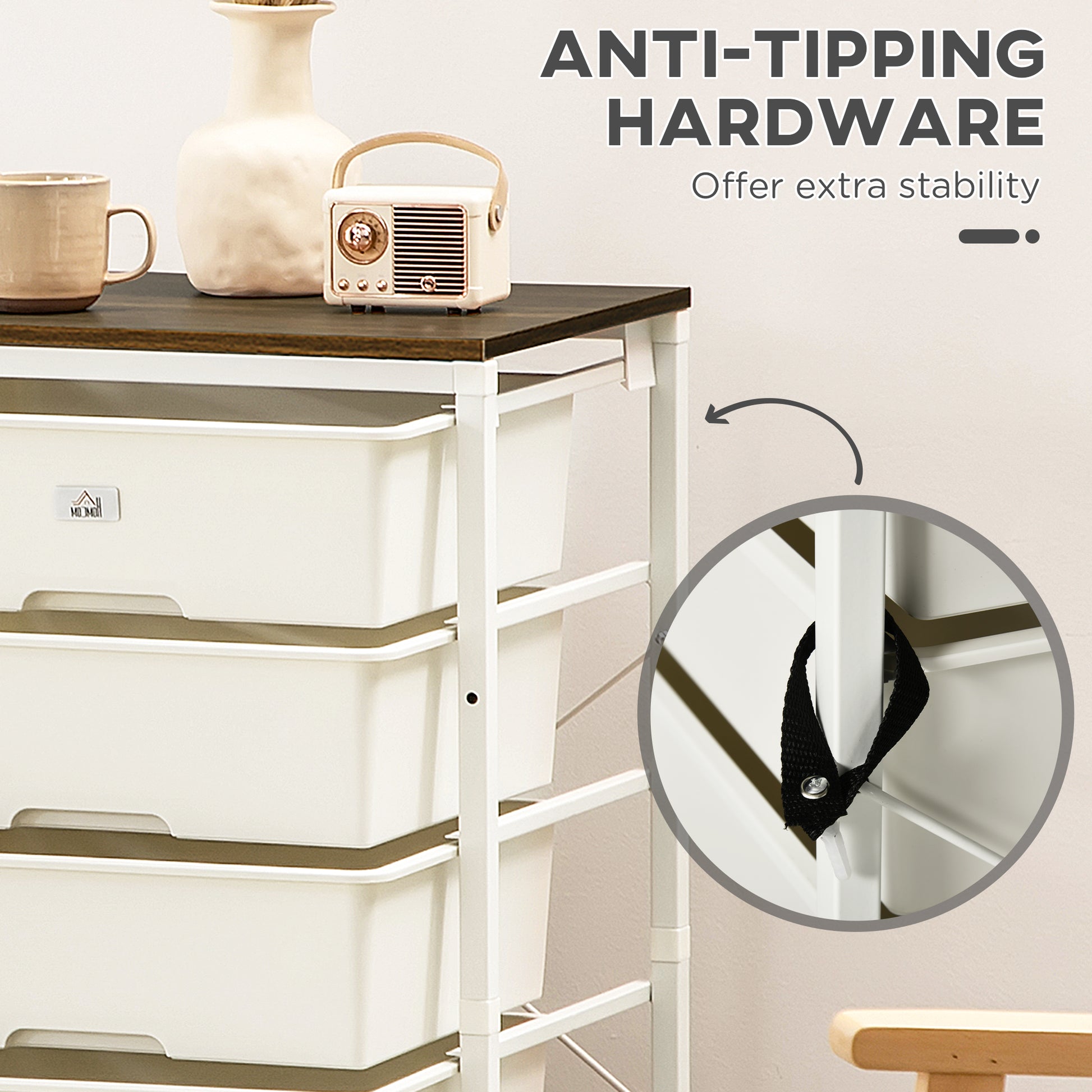 HOMCOM Chest of Drawers, 6-Drawer Storage Organiser Unit with Steel Frame for Bedroom, Living Room, White