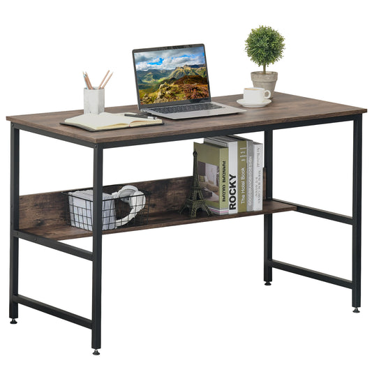 HOMCOM Computer Desk w/ Storage Shelf Adjustable Feet Metal Frame Home Office Laptop Study Writing Workstation Table Rustic Brown
