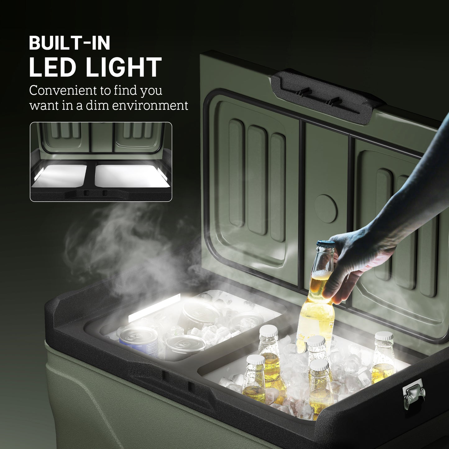 Outsunny 45L Car Fridge Freezer Dual Zone, Portable Camping Fridge 12V/24V DC & 100-240V AC, Electric Cool Box -20?-20? with Wheels and LED Light, for Travel, RV, Road Trip, Picnic