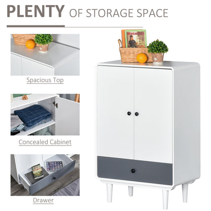 HOMCOM Modern Cabinet, Bedside Table, Storage Organizer, with Doors and Drawer for Bedroom & Living Room