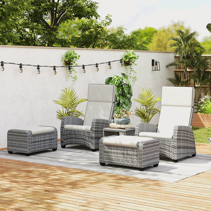 Outsunny 5-Piece Rattan Garden Furniture Set with Cushions - Grey