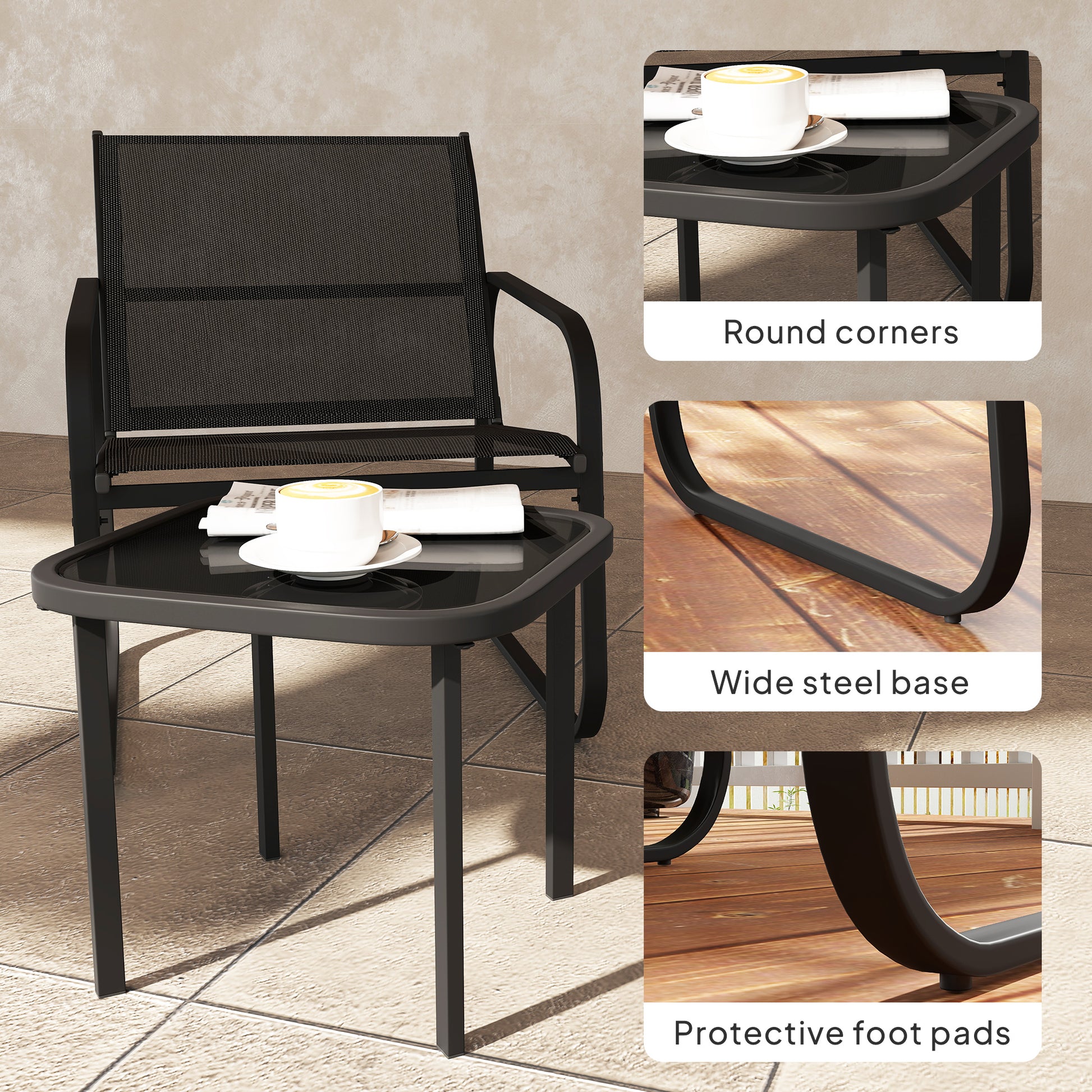 Outsunny Three-Piece Garden Seating Set - Black