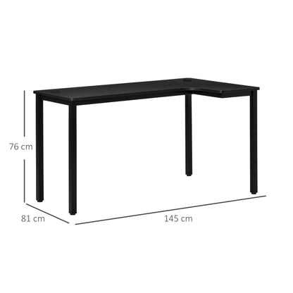 HOMCOM L-Shaped Gaming Desk, Computer Corner Desk, Home Office Workstation with Cable Management, 145 x 81 x 76cm, Black