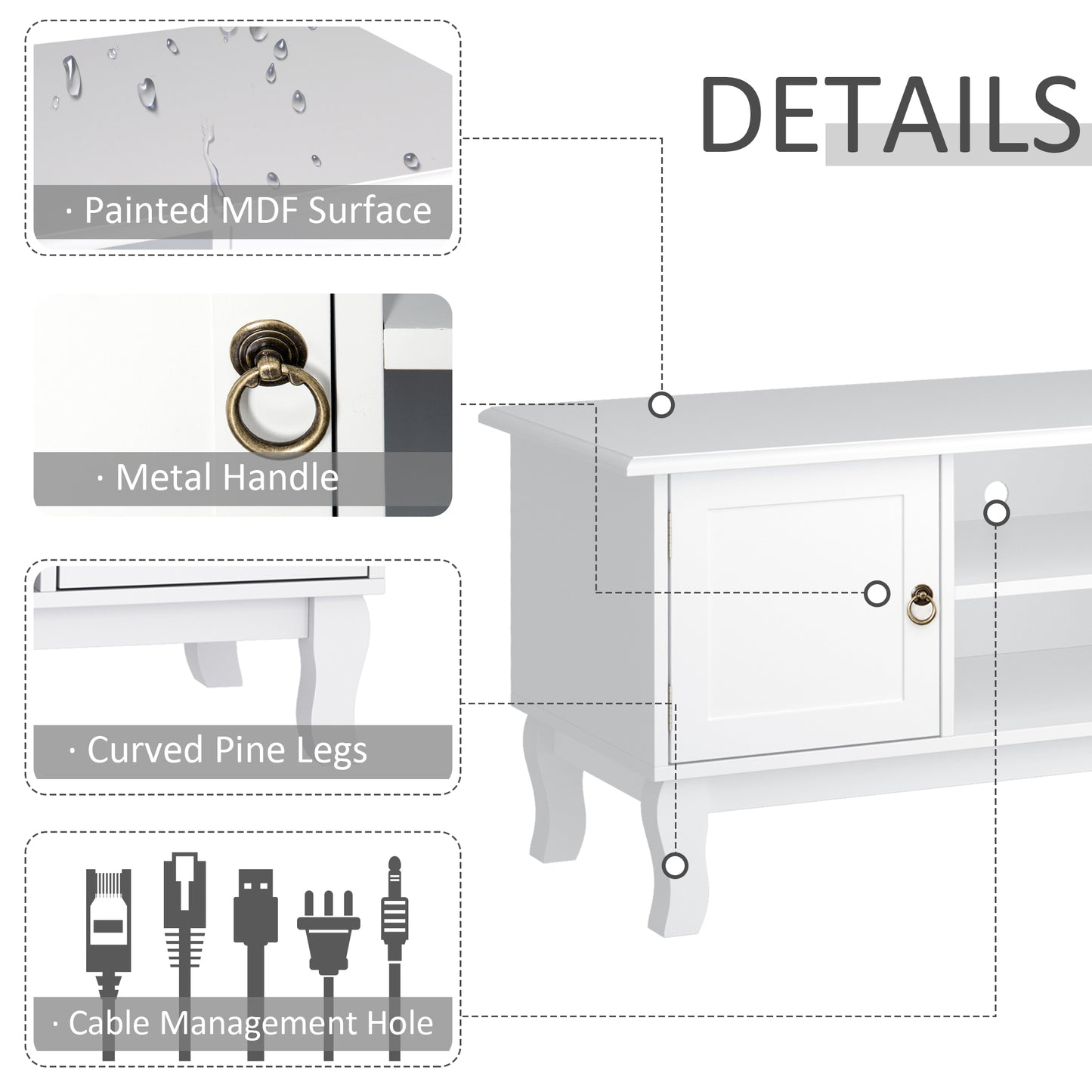 HOMCOM TV Stand Unit Corner Table, MDF-Ivory White 