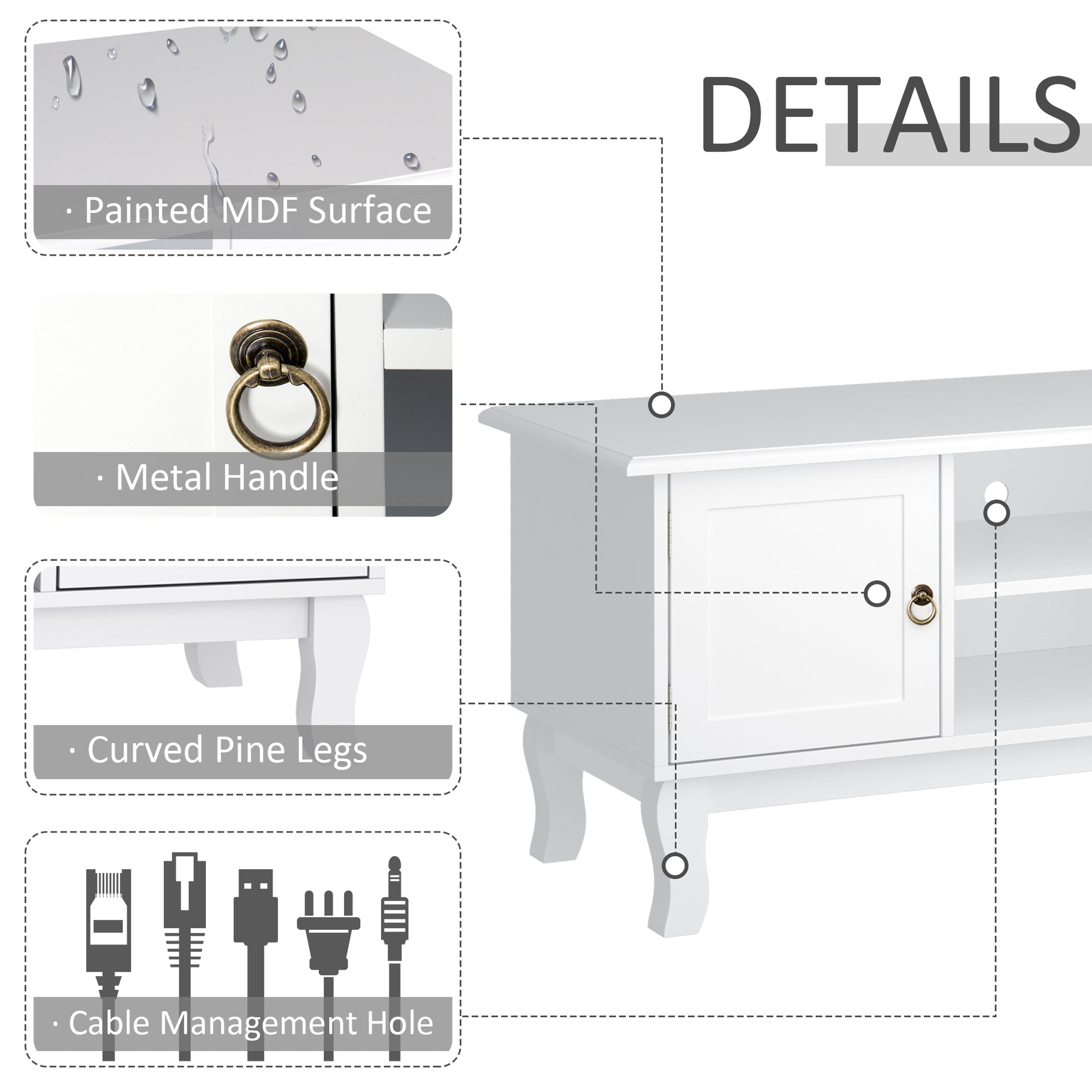 HOMCOM TV Stand Unit Corner Table, MDF-Ivory White 