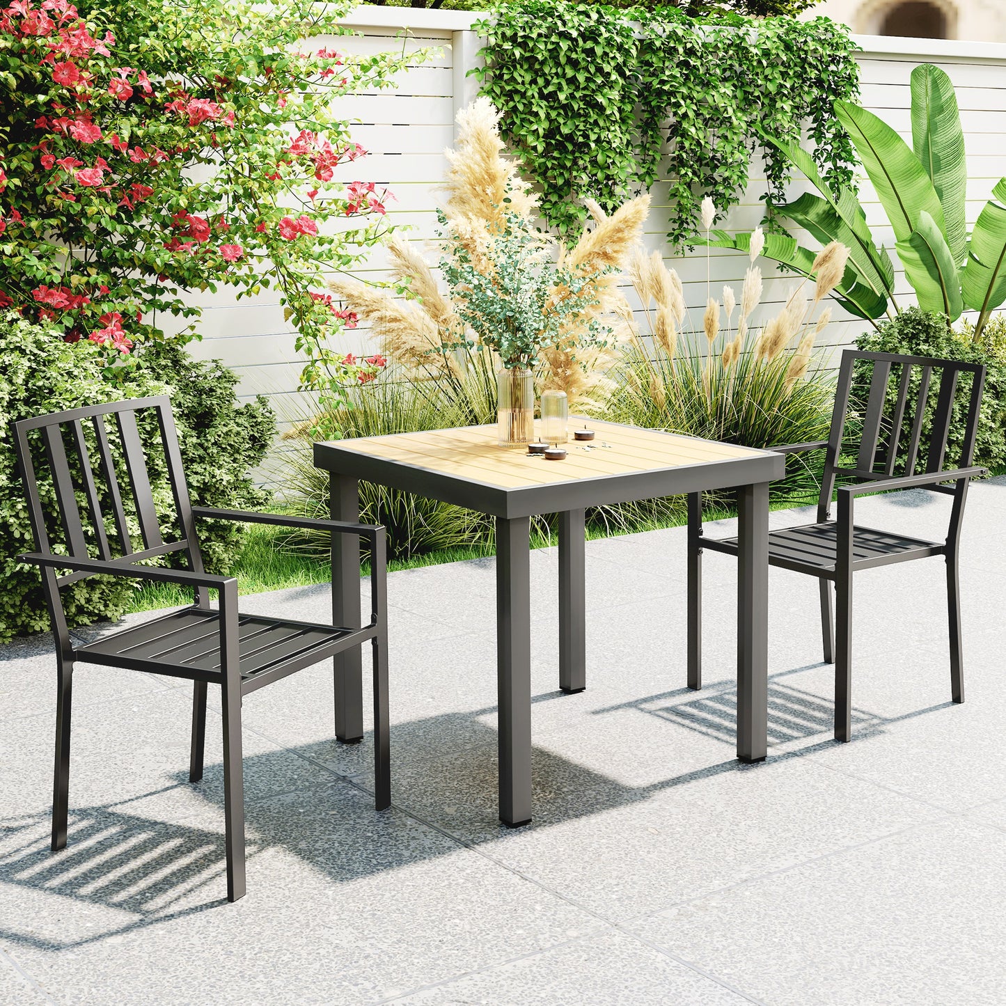 Outsunny Set of Two Minimal Metal Garden Chairs - Black