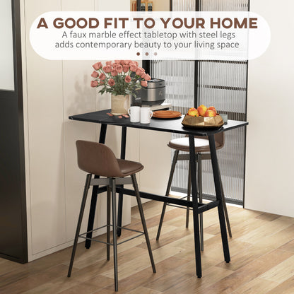 HOMCOM Rectangular Bar Table w/ Sturdy Metal Frame, Contemporary Design High Top Kitchen Table w/ Faux Marble Top, Easy Assembly Pub Table for 4