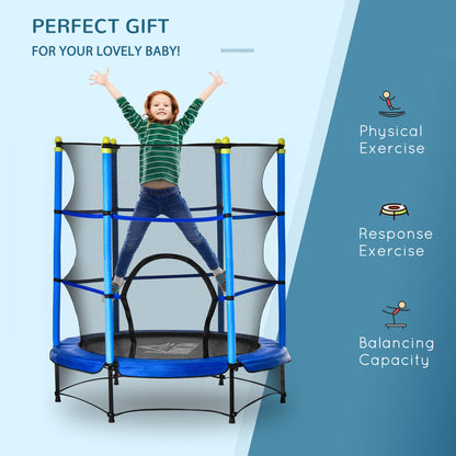 HOMCOM 5.2FT Kids Trampoline with Safety Enclosure, Indoor Outdoor Toddler Trampoline for Ages 3-10 Years, Blue