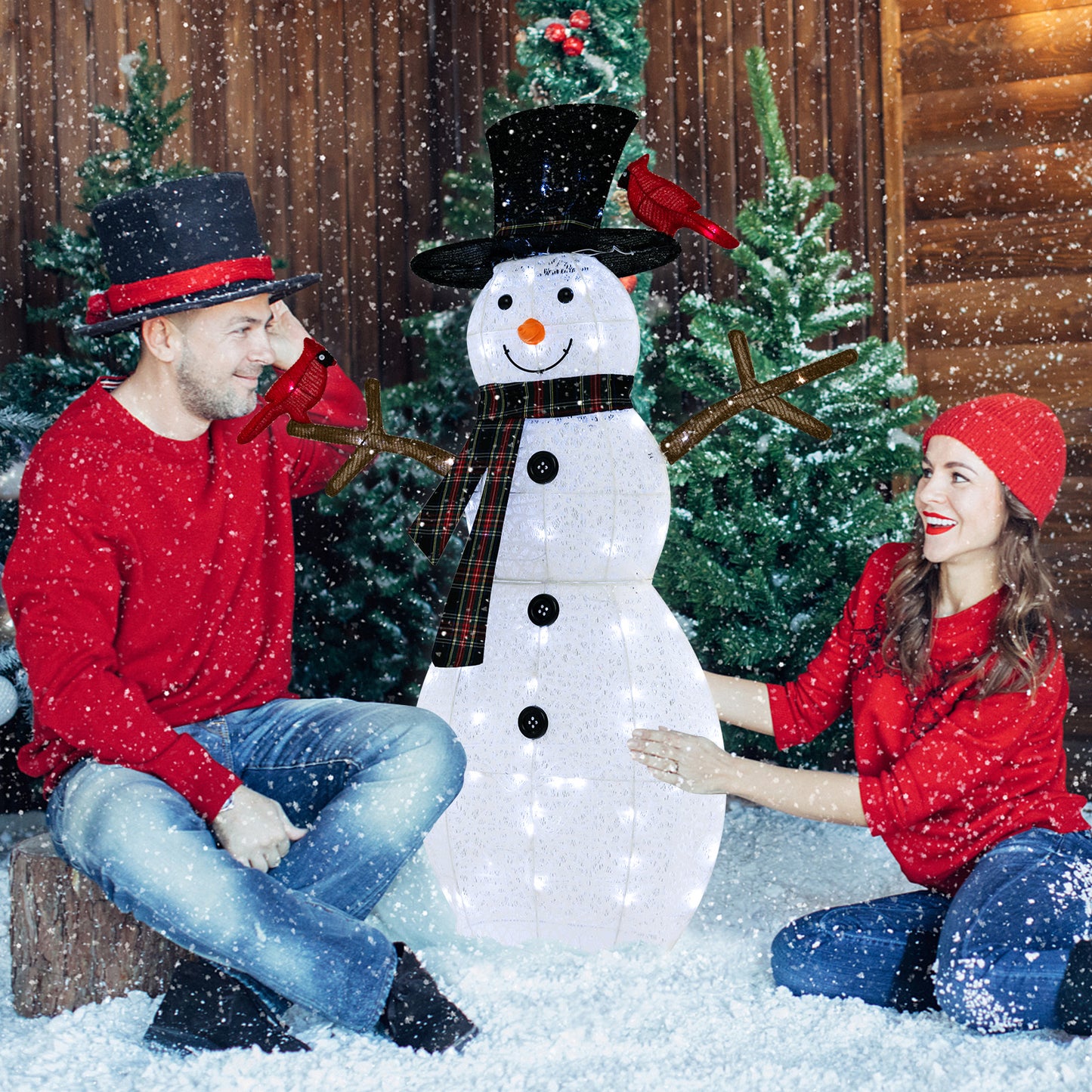 127 CM Pre-Lit Snowman Ornament with Warm-White LED Lights for Holiday Winter Decor