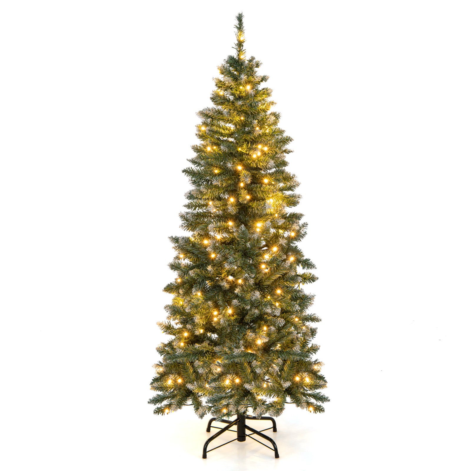 Hinged Slim Pencil Xmas Tree with 408/618 Snowy Branch Tips for Home-150 cm