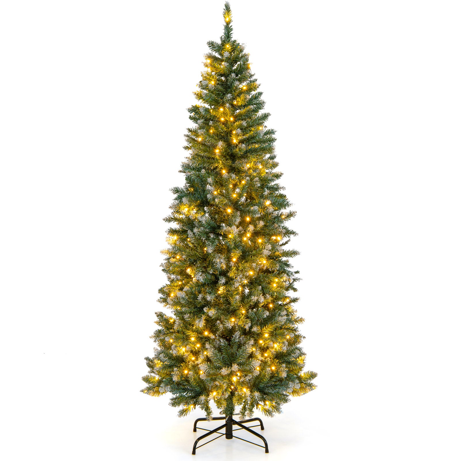 Hinged Slim Pencil Xmas Tree with 408/618 Snowy Branch Tips for Home-180 cm