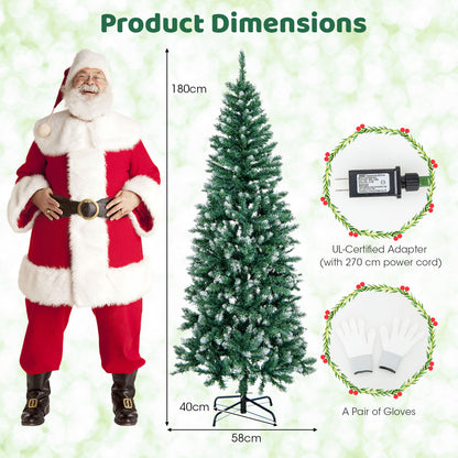 Hinged Slim Pencil Xmas Tree with 408/618 Snowy Branch Tips for Home-180 cm