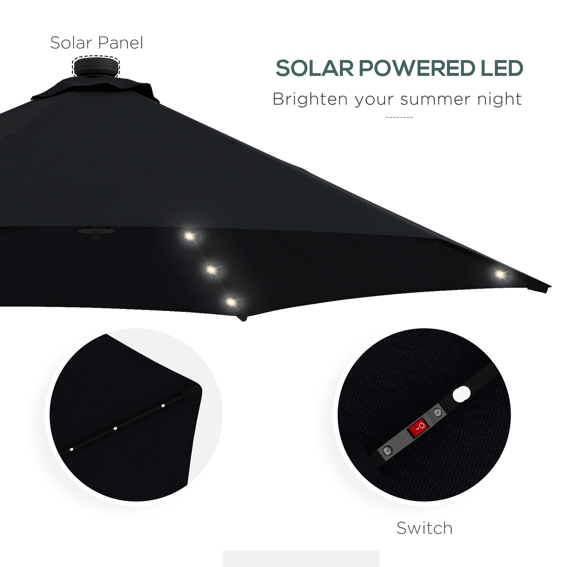 Outsunny 3(m) Solar LED Cantilever Parasol, Black