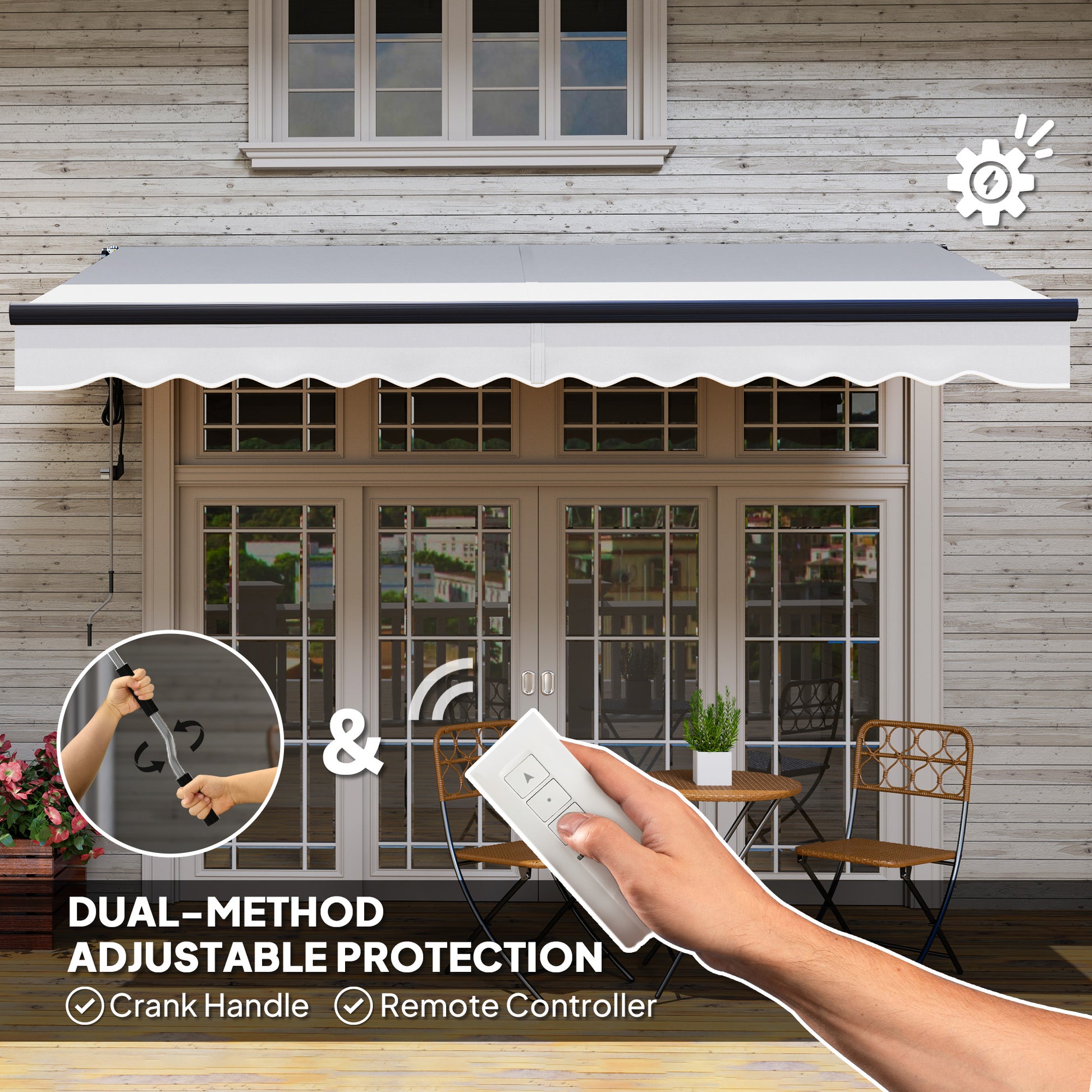 Outsunny 3.5 x 3(m) Electric Awning with Remote Controller, Aluminium Frame DIY Retractable Awning, UPF30+ Sun Shade Canopy for Garden Patio Deck Door Window, Light Grey