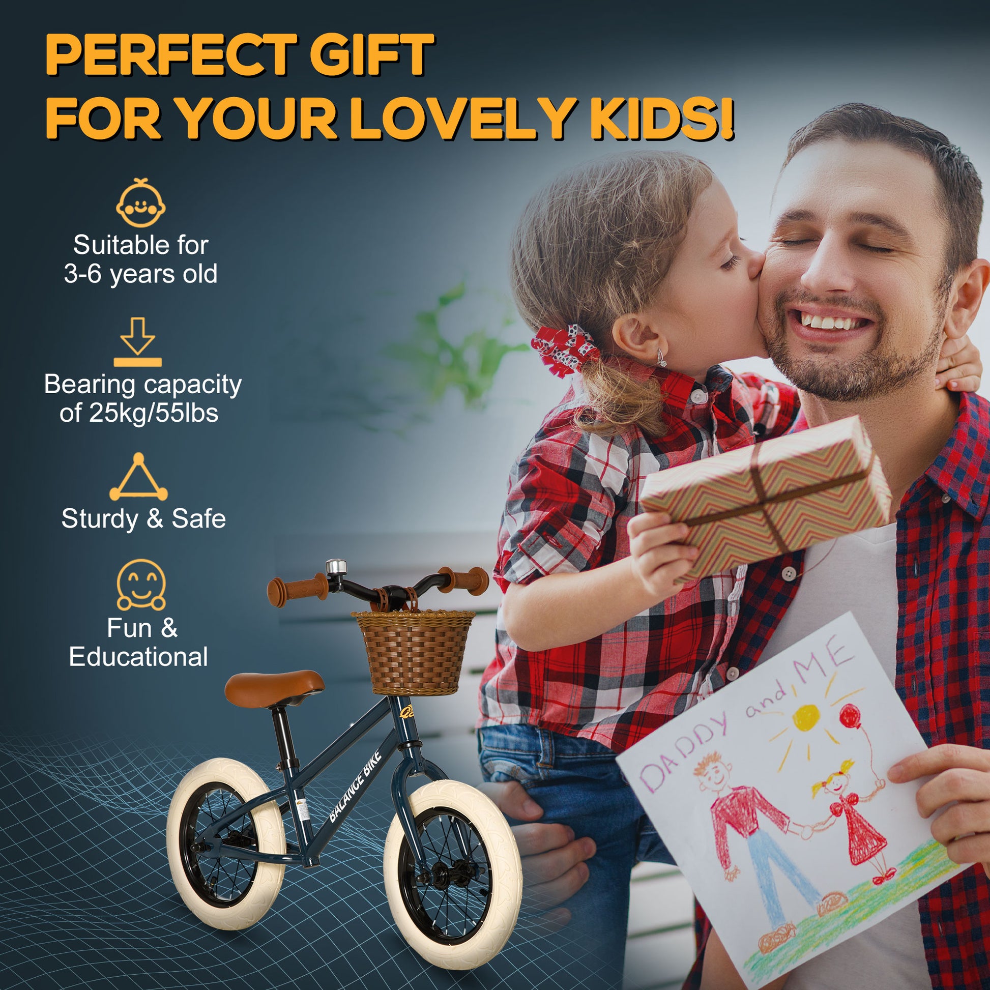 HOMCOM Balance Bike for Kids Toddler No Pedal Bikes Training Bicycle for 3-6 Year Old Boys Girls with Adjustable Handlebars Basket Bell, Blue