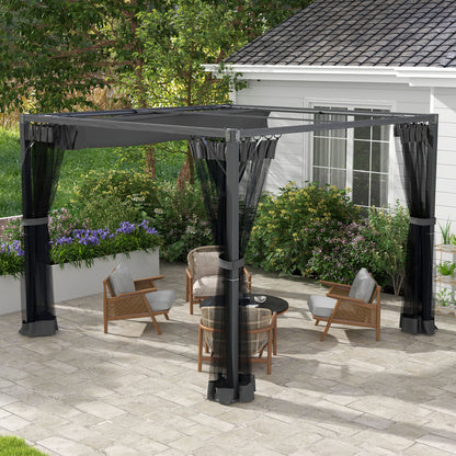 Outsunny 3 x 3m Aluminium Frame Pergola, with Retractable Roof - Dark Grey