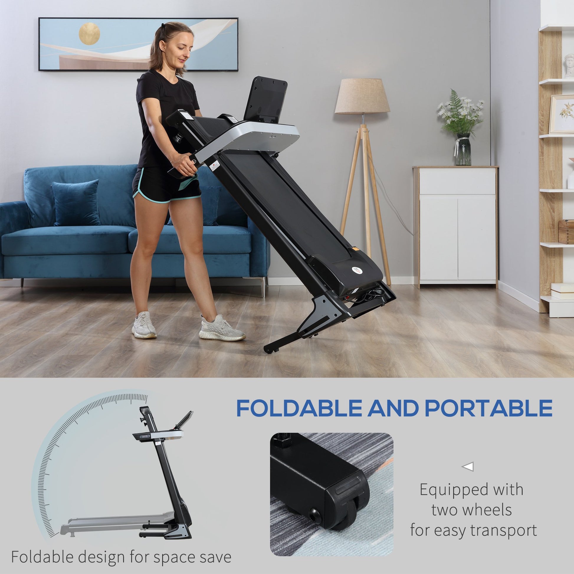 HOMCOM Folding Treadmill for Home Motorised Running Machine with