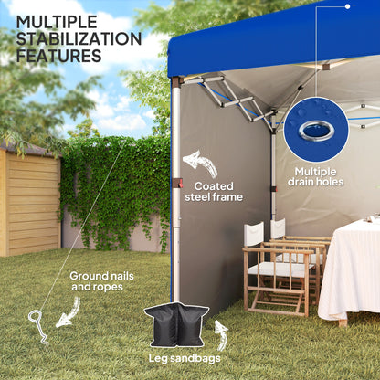 Outsunny 3 x 3 (M) Pop Up Gazebo, UPF 30+ with 2 Sidewalls, Leg Weight Bags and Wheeled Bag, Height Adjustable Party Tent Event Shelter for Garden, Patio, Blue