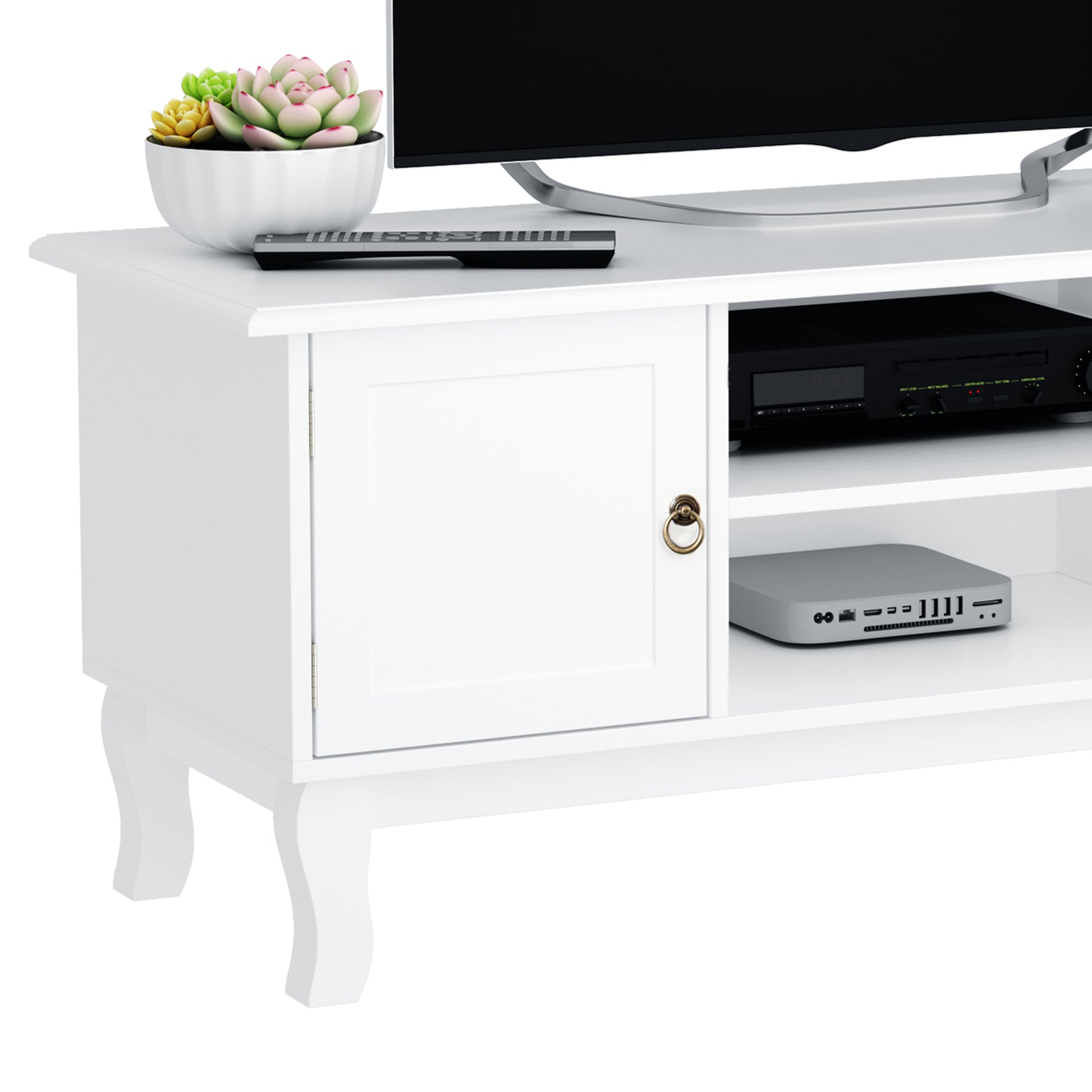 HOMCOM TV Stand Unit Corner Table, MDF-Ivory White 