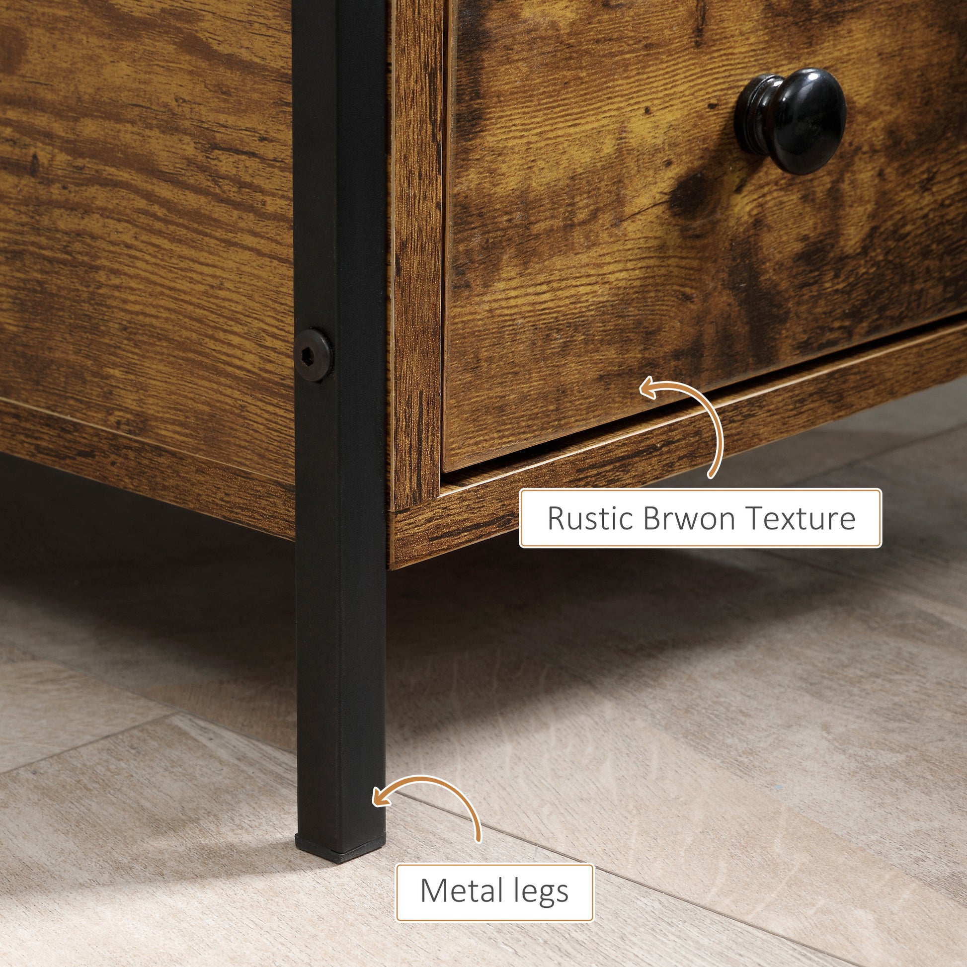 HOMCOM Side Table with 2 Drawers and Storage Shelf, Narrow End Table Bedside Table with Metal Frame for Small Spaces, Rustic Brown