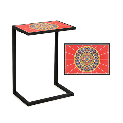 C-shaped Outdoor Side Table with Ceramic Top and Metal Frame