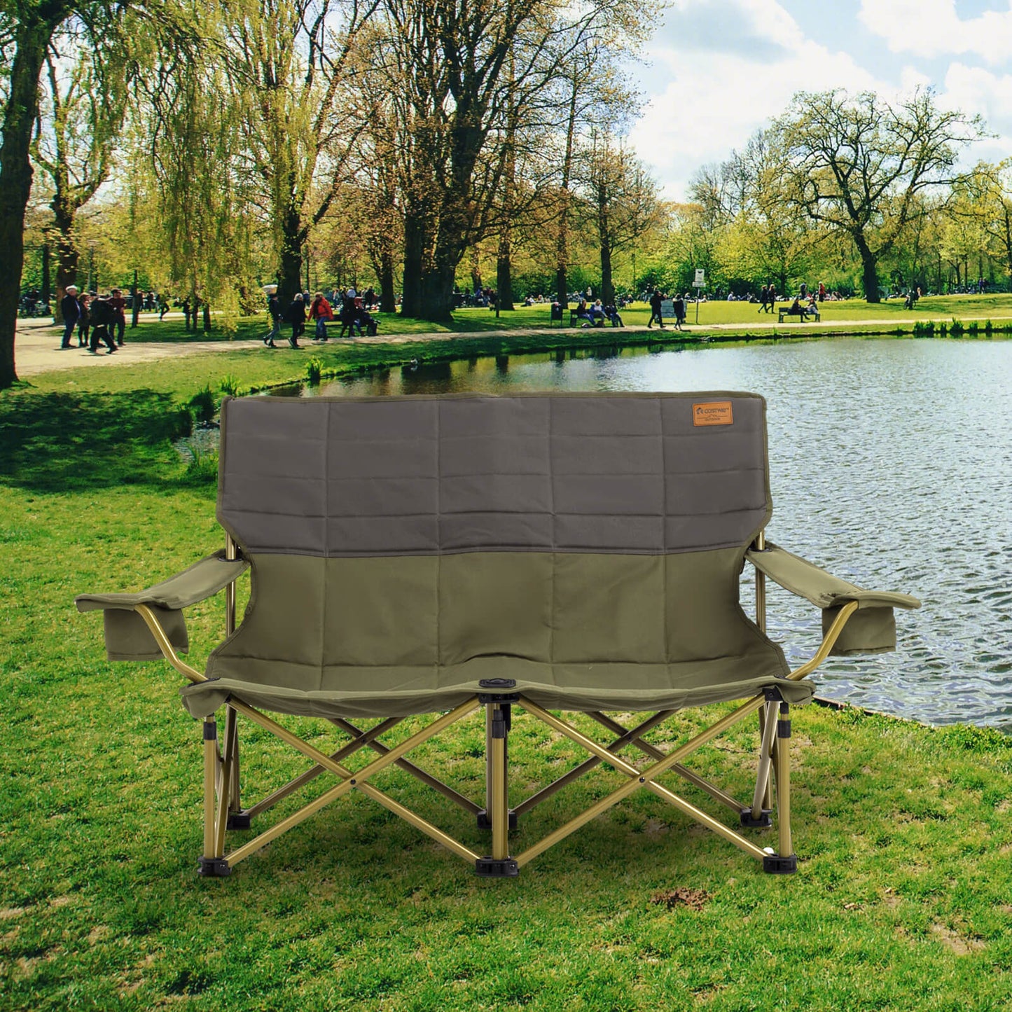 Oversized Camping Chair Folding Camping Couch with Cup Holders-Green