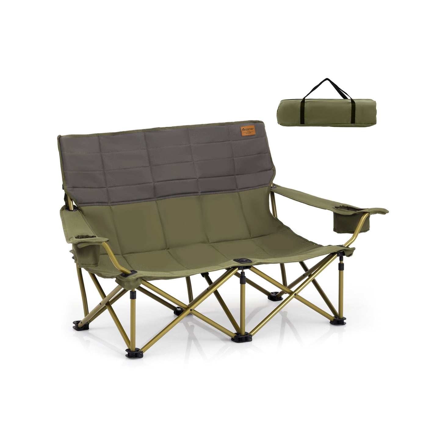 Oversized Camping Chair Folding Camping Couch with Cup Holders-Green