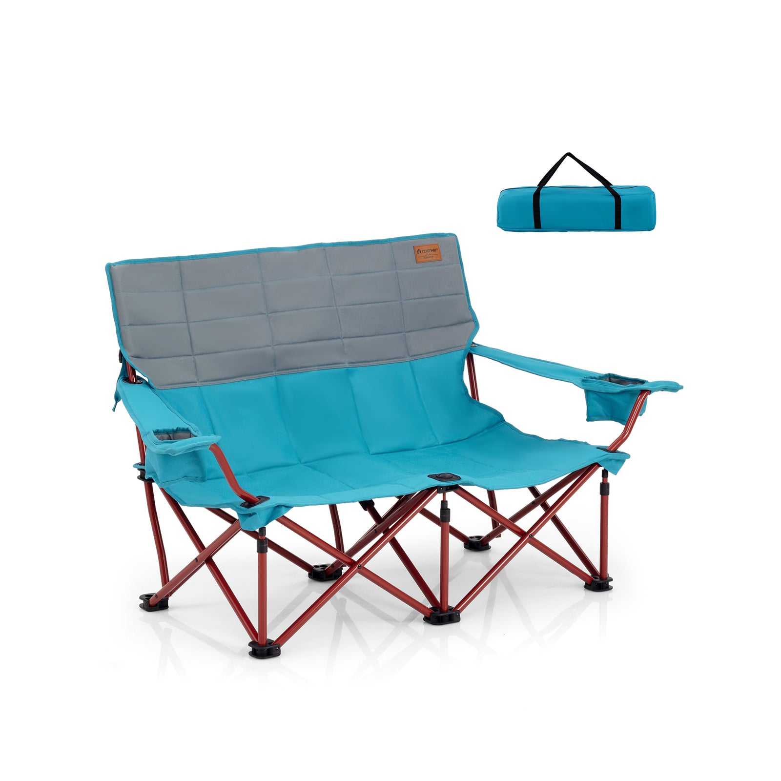 Oversized Camping Chair Folding Camping Couch with Cup Holders-Navy Blue