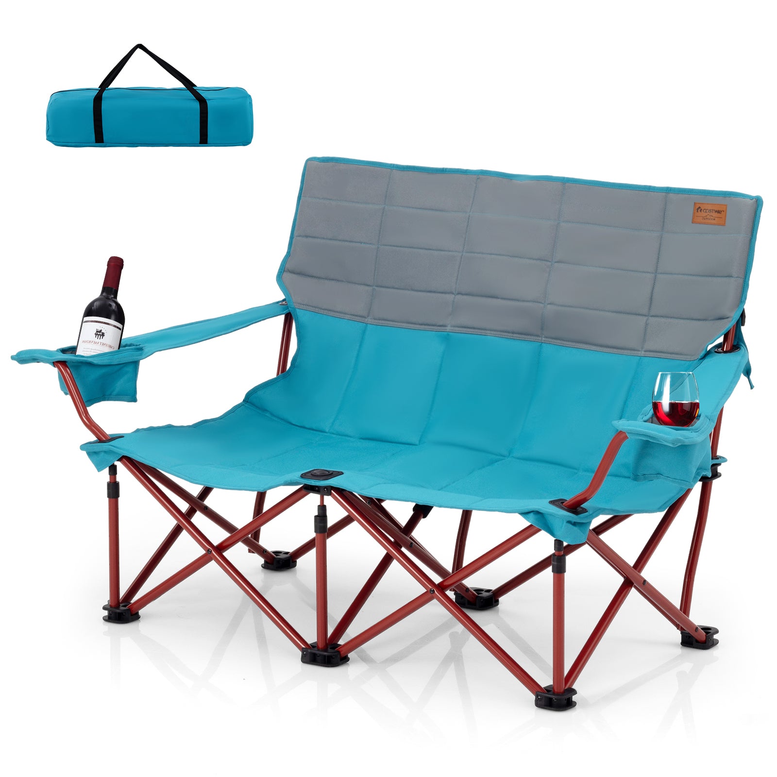 Oversized Camping Chair Folding Camping Couch with Cup Holders-Navy Blue